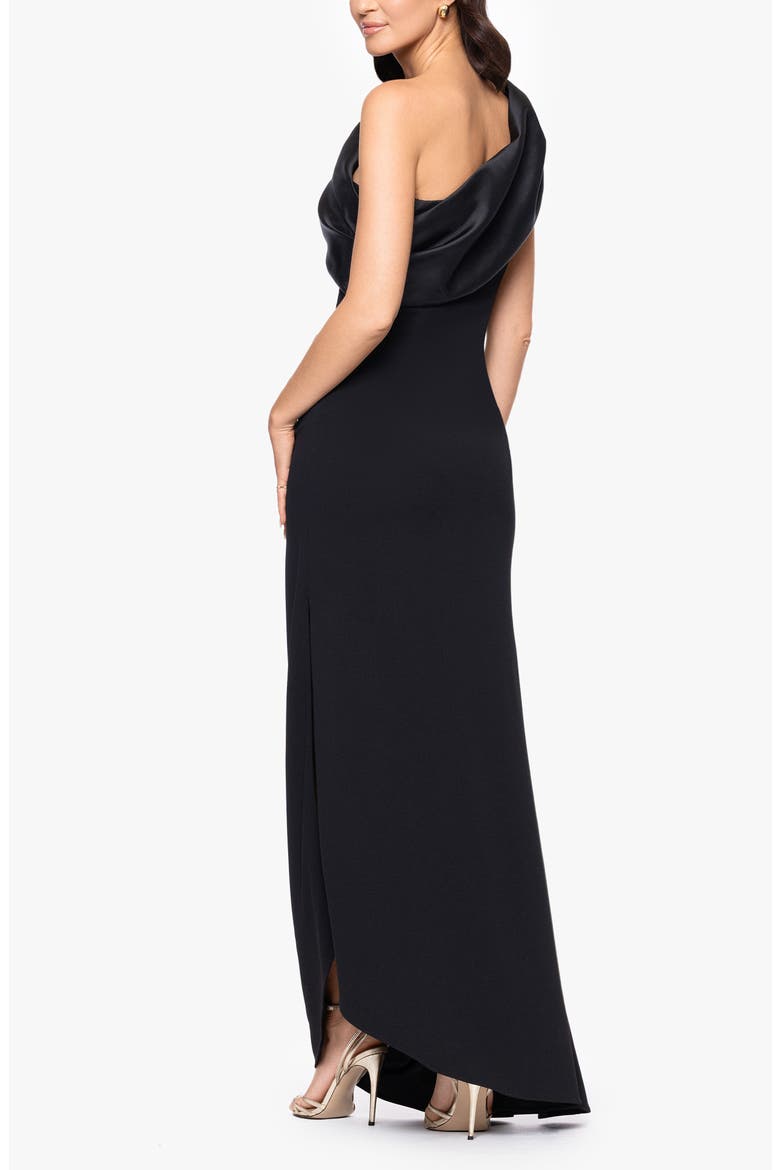 One Shoulder Mikado & Scuba Crepe Column Gown, Alternate, color, BLACK