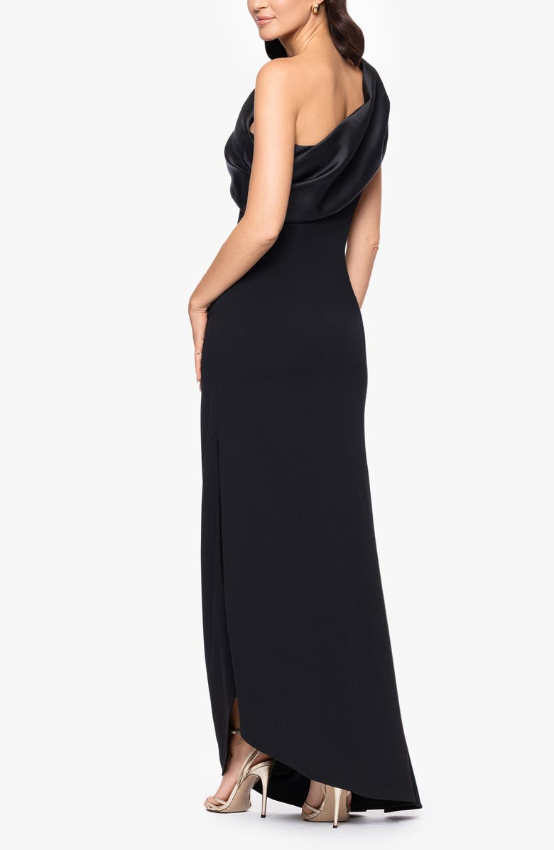 Betsy & Adam One Shoulder Mikado & Scuba Crepe Column Gown, Alternate, color, Black