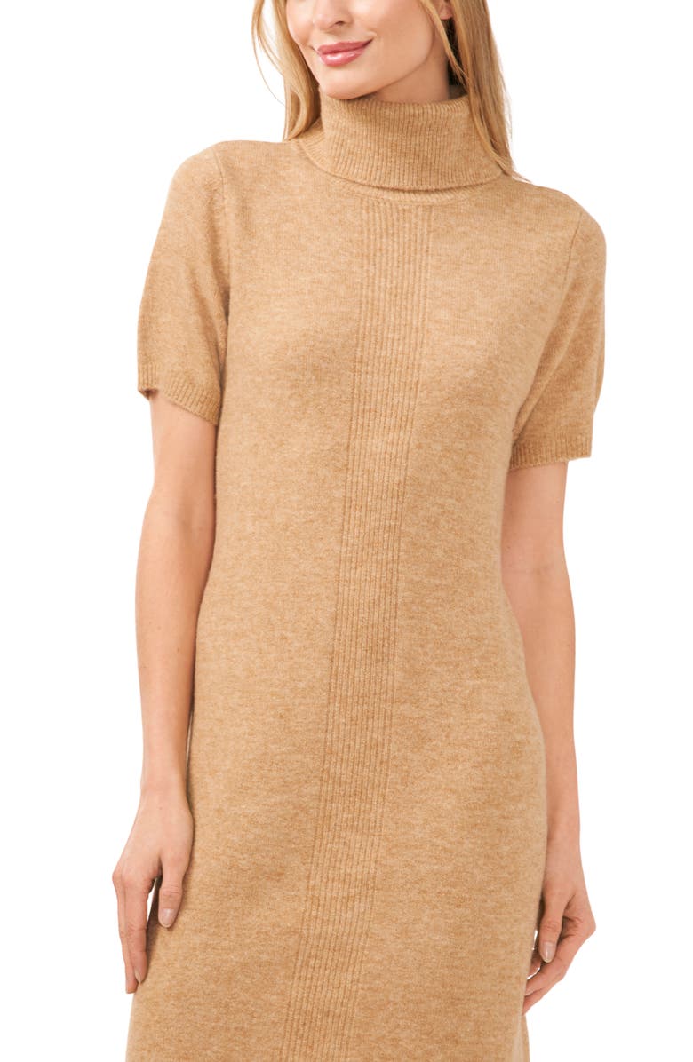 CeCe Short Sleeve Turtleneck Sweater Dress, Alternate, color, Latte Heather