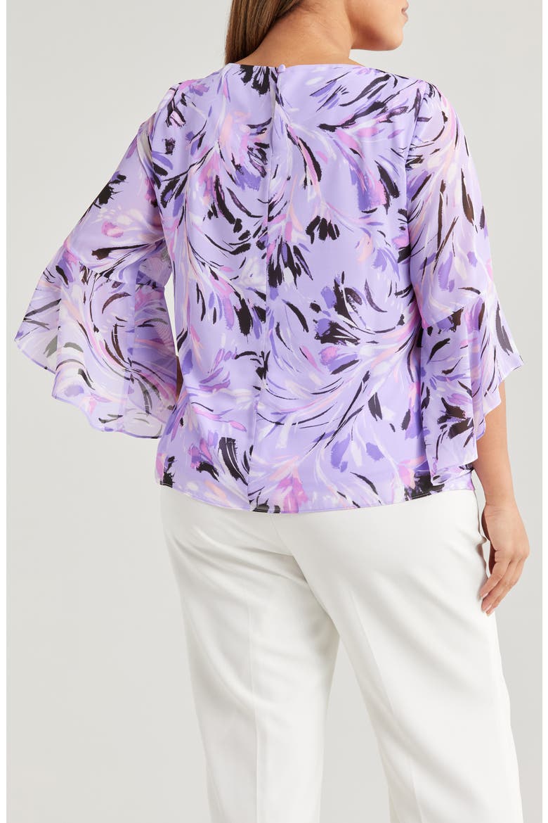 Floral Ruffle Sleeve Chiffon Top, Alternate, color, LAVENDER MIST MULTI