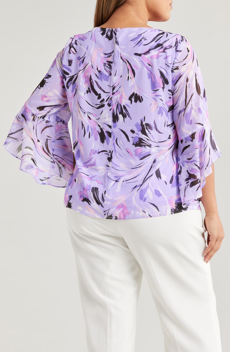 KASPER Floral Ruffle Sleeve Chiffon Top, Alternate, color,