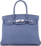 Pre-Owned Hermes Birkin Handbag Blue Togo with Palladium Hardware 30