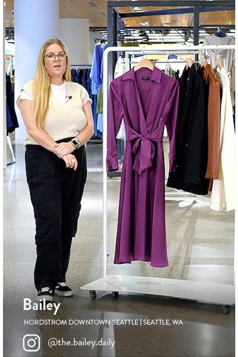 Tie Front Long Sleeve V-Neck Satin Shirtdress video