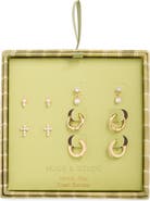Leith Set of 5 Cubic Zirconia & Cultured Pearl Stud, Drop & Huggie Hoop Earrings