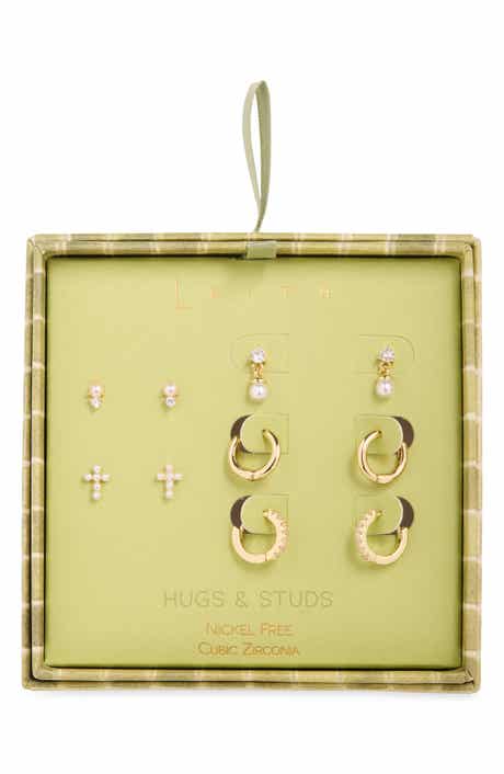 Set of 5 Cubic Zirconia & Cultured Pearl Stud, Drop & Huggie Hoop Earrings