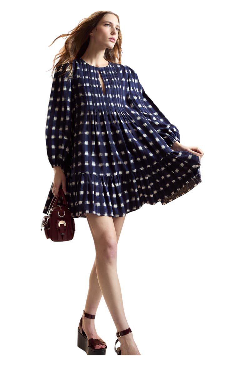 Pintuck Mini Dress, Alternate, color, Navy Multi