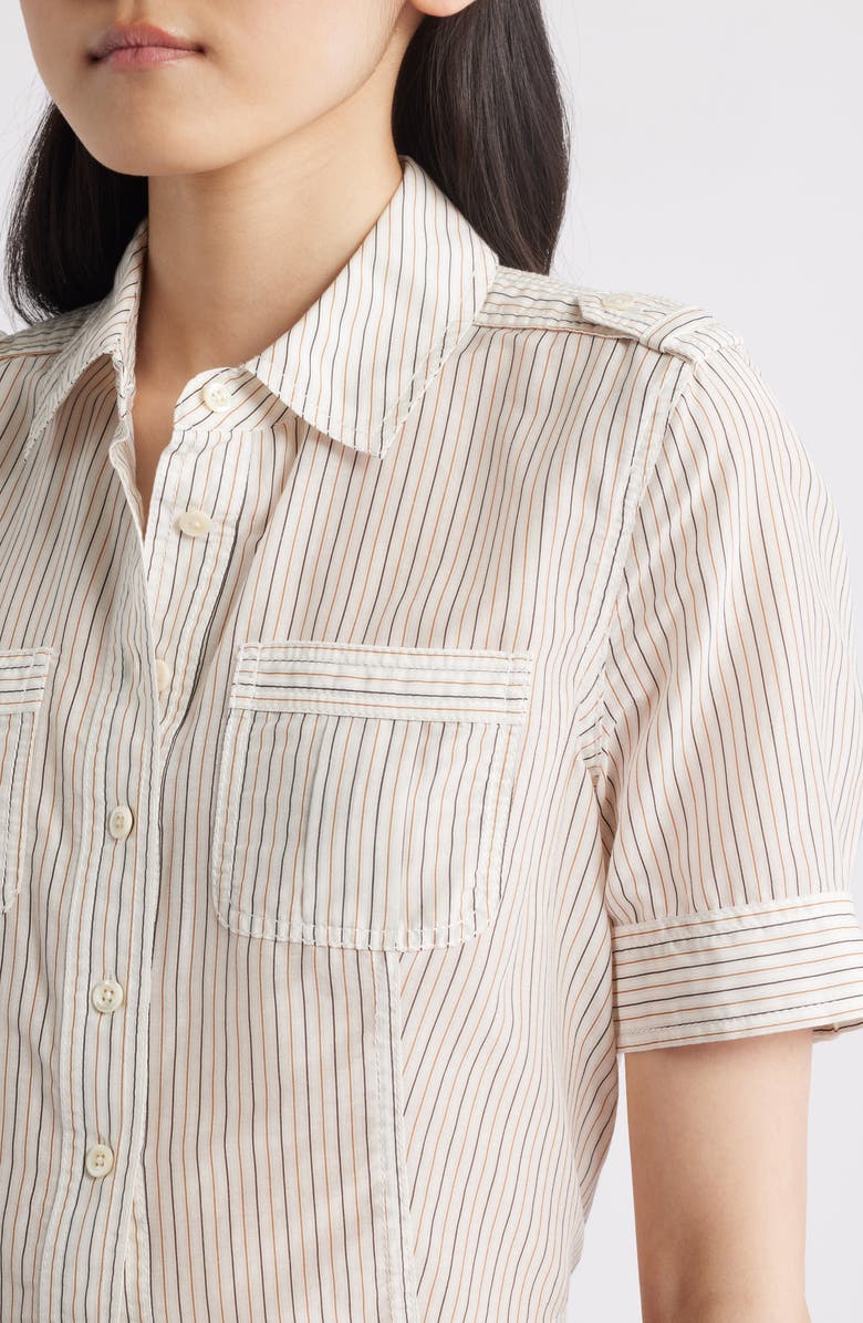 FRAME The Stripe Cotton & Silk Utility Shirt, Alternate, color, Cream Multi