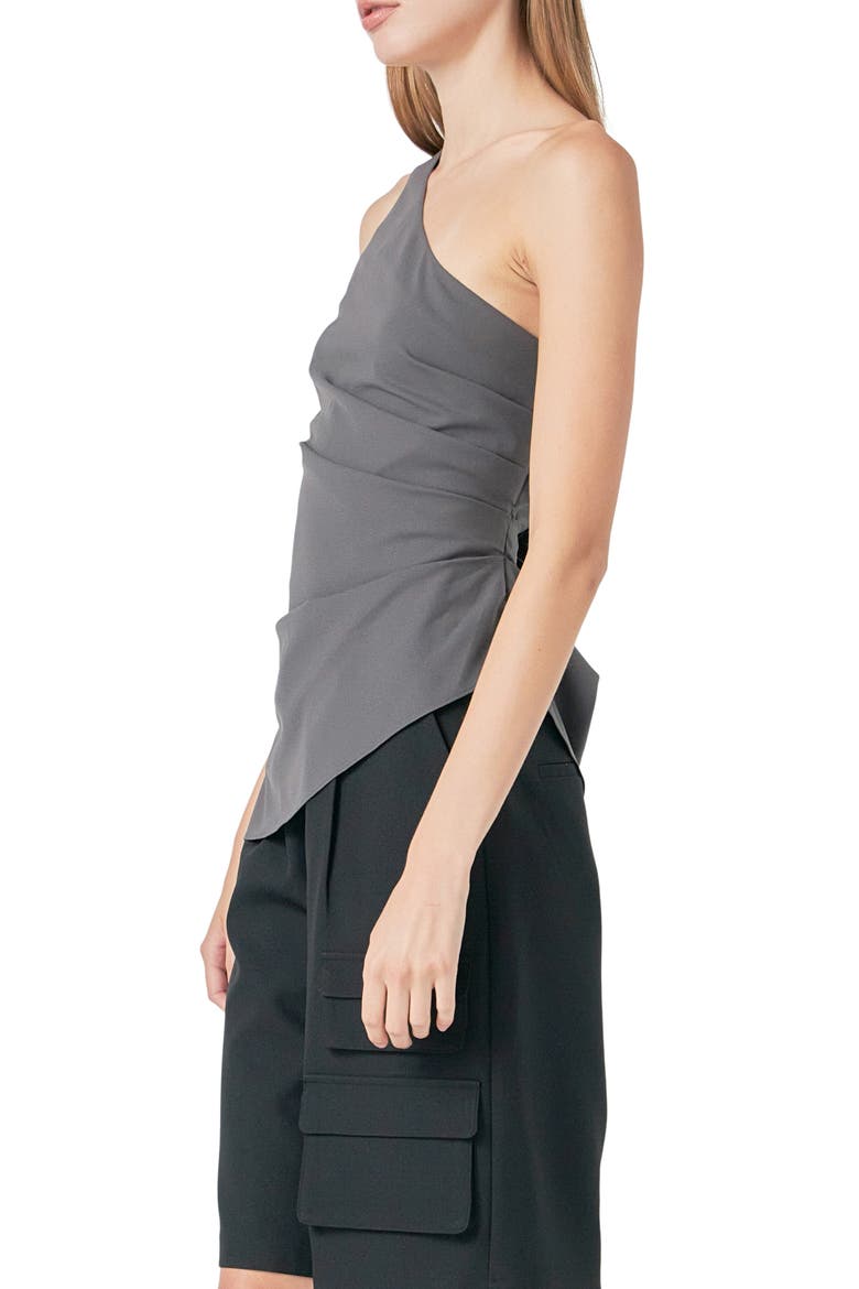 One-Shoulder Pleated Top, Alternate, color, CHARCOAL