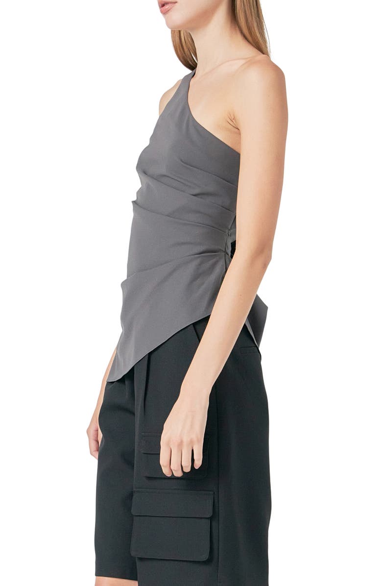 Grey Lab One-Shoulder Pleated Top, Alternate, color, Charcoal