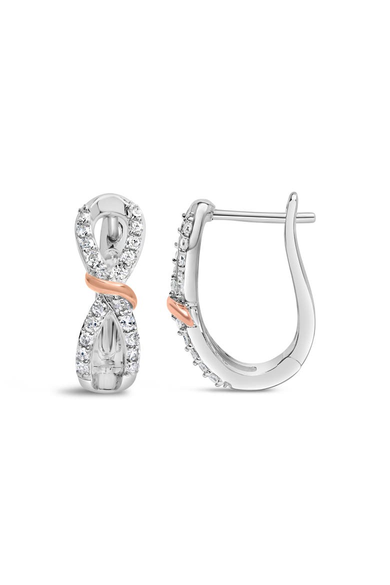 10K White and Rose Gold 1/3 Ct Diamond Infinite and Ribbon Hoop Earrings, Alternate, color, White