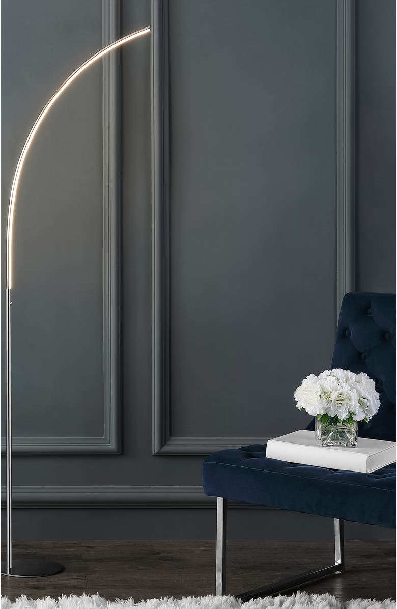 JONATHAN Y Curva 64" Metal Minimalist Modern LED Integrated Floor Lamp, Chrome, Alternate, color, Chrome