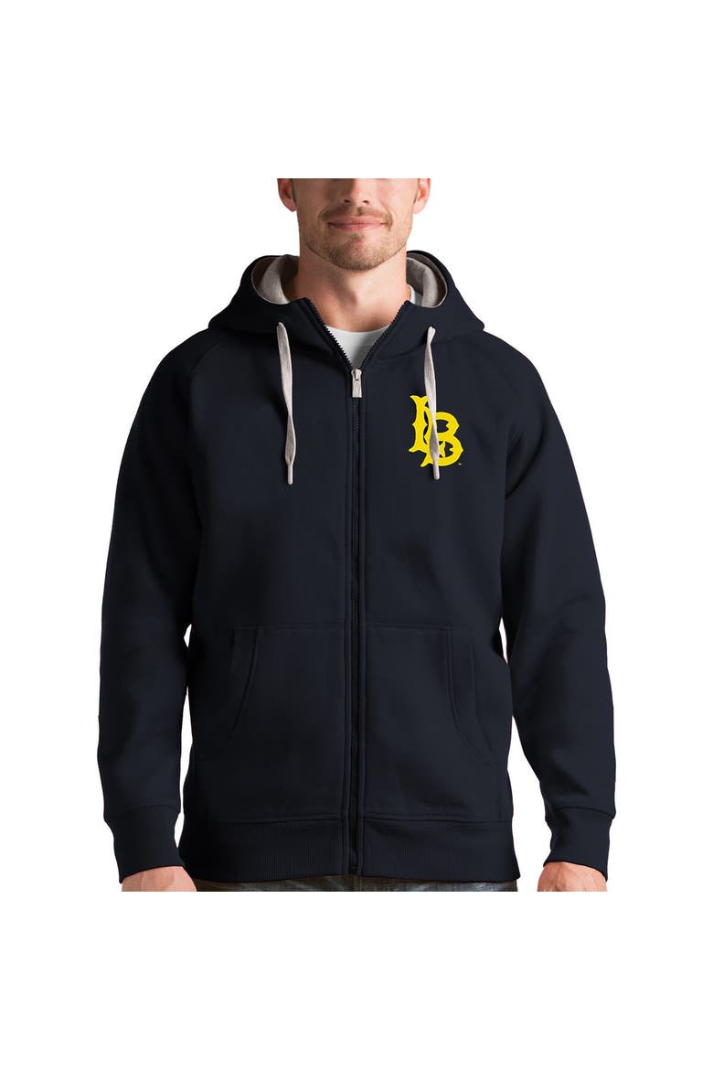 Men's Antigua Charcoal Cal State Long Beach The Beach Victory Full-Zip Hoodie, Main, color, Charcoal