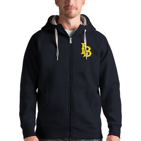 Men's Antigua Charcoal Cal State Long Beach The Beach Victory Full-Zip Hoodie