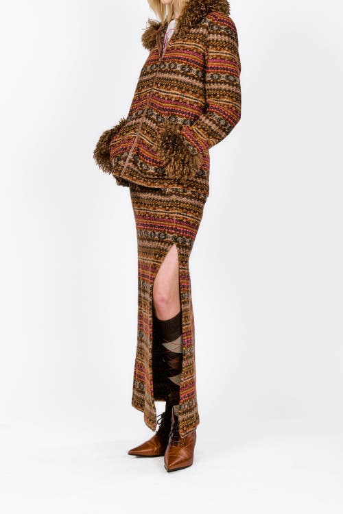 Anna Sui Fair Isle Fleece Maxi Skirt In Cinnamon Multi