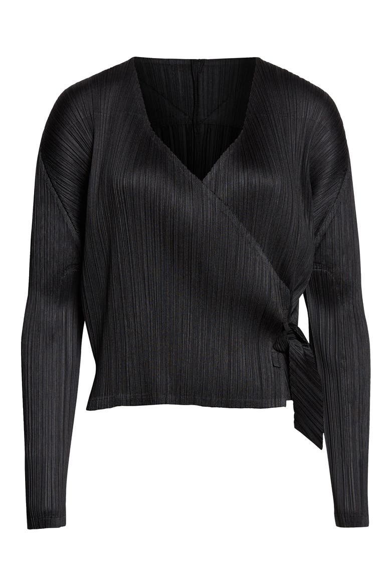 Facade Pleated Wrap Top, Alternate, color, BLACK