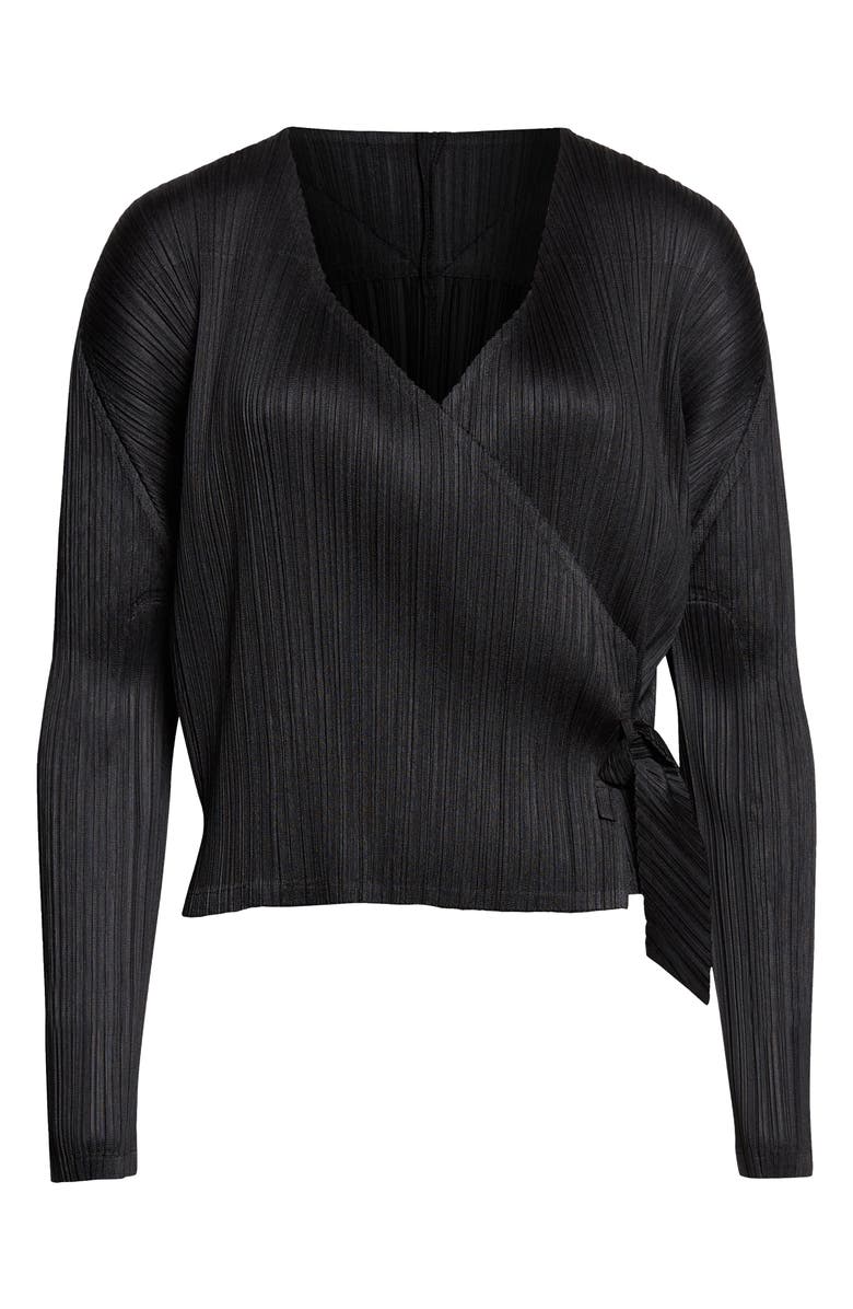 Pleats Please Issey Miyake Facade Pleated Wrap Top, Alternate, color, Black