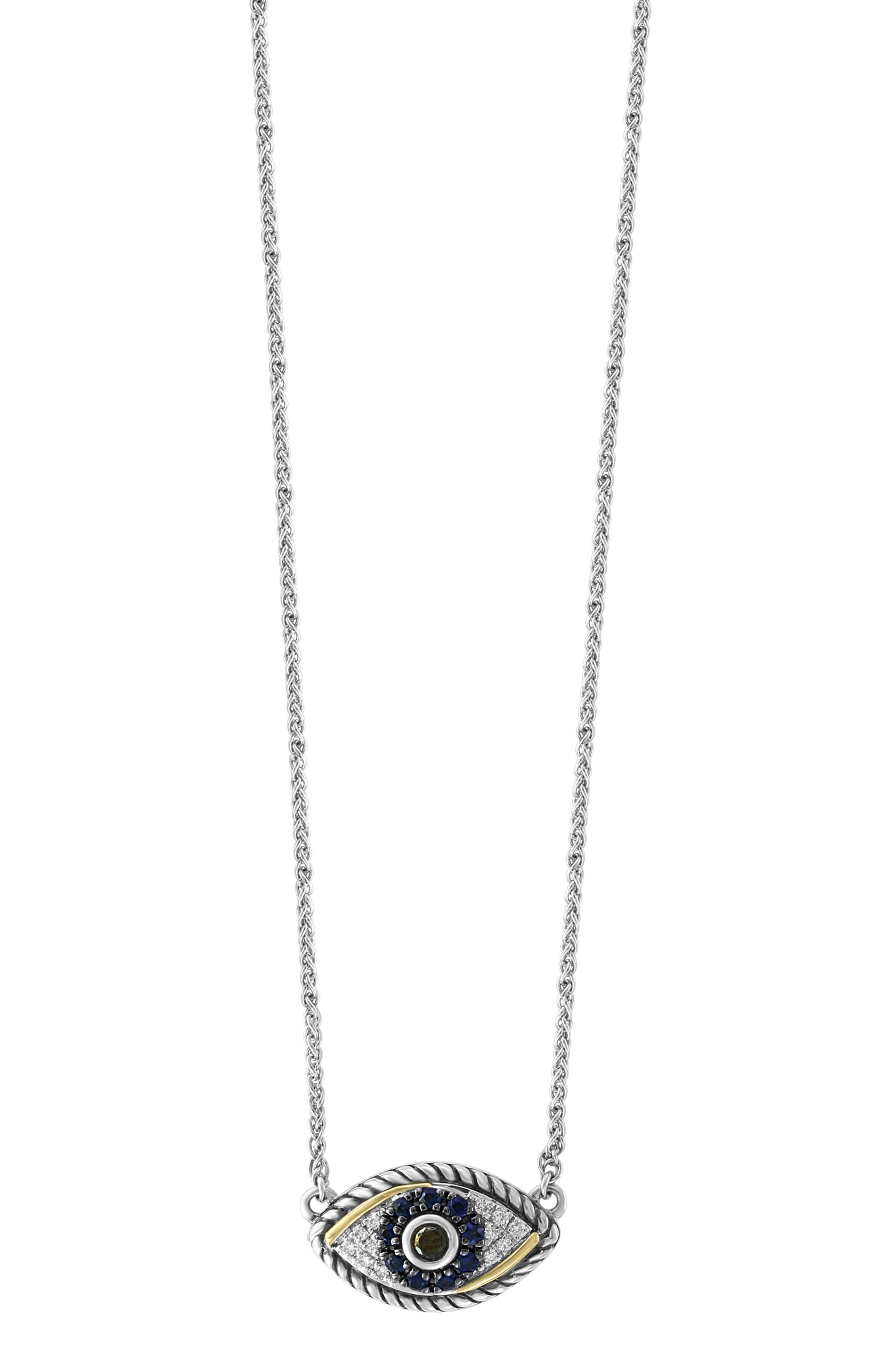 Sterling Silver Diamond and Sapphire Evil Eye Pendant Necklace