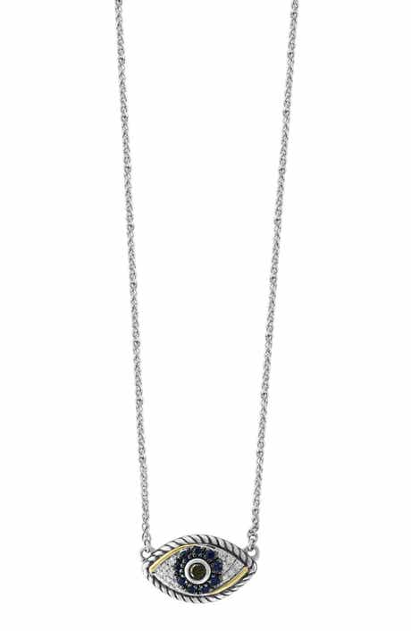 Sterling Silver Diamond and Sapphire Evil Eye Pendant Necklace