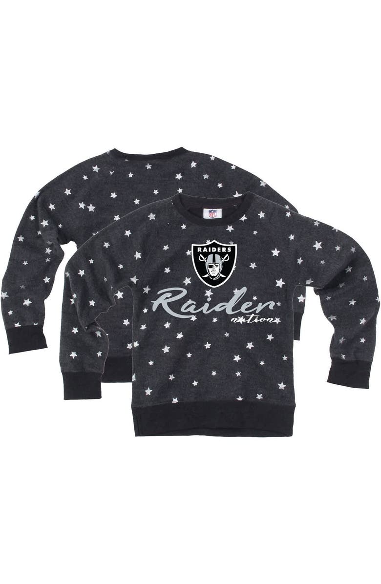 Wes & Willy Girls Youth Wes & Willy Charcoal Las Vegas Raiders Shimmer Star Reverse Fleece Pullover Sweatshirt, Main, color, Charcoal