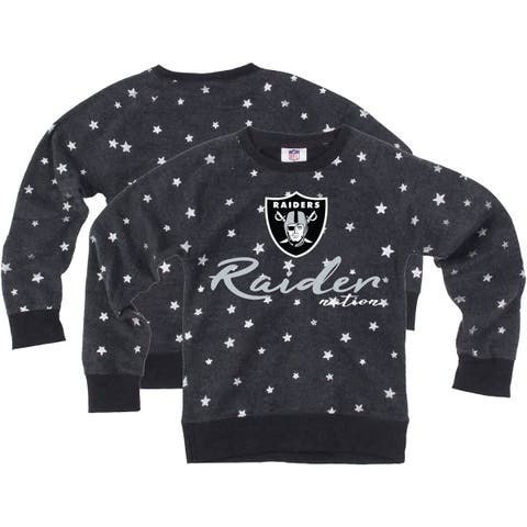 Girls Youth Wes & Willy  Charcoal Las Vegas Raiders Shimmer Star Reverse Fleece Pullover Sweatshirt