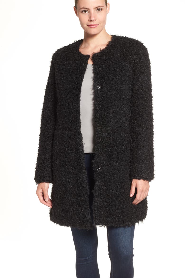 Reversible Faux Fur Coat, Alternate, color, BLACK