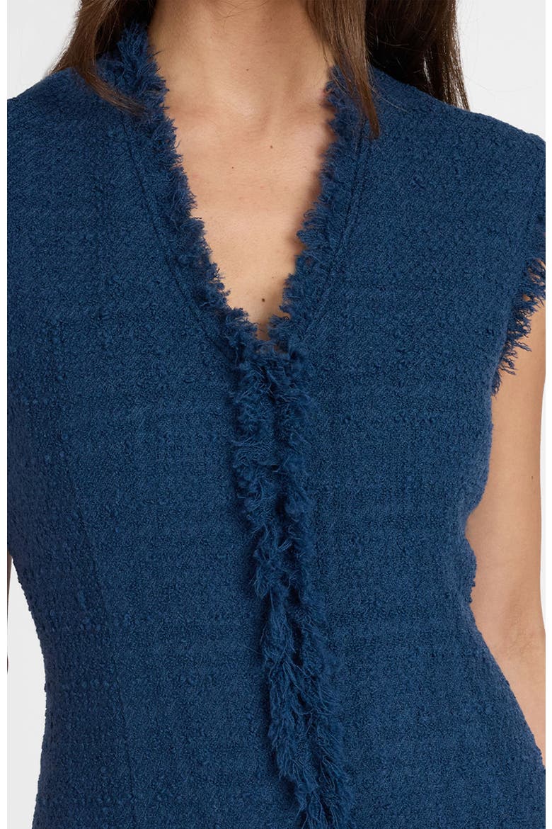 Tuscany Sleeveless V-Neck Tweed Dress with Fringe Detail, Alternate, color, Steel Teal
