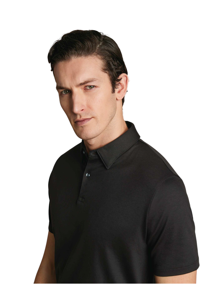 Charles Tyrwhitt Plain Short Sleeve Jersey Polo, Alternate, color, Black