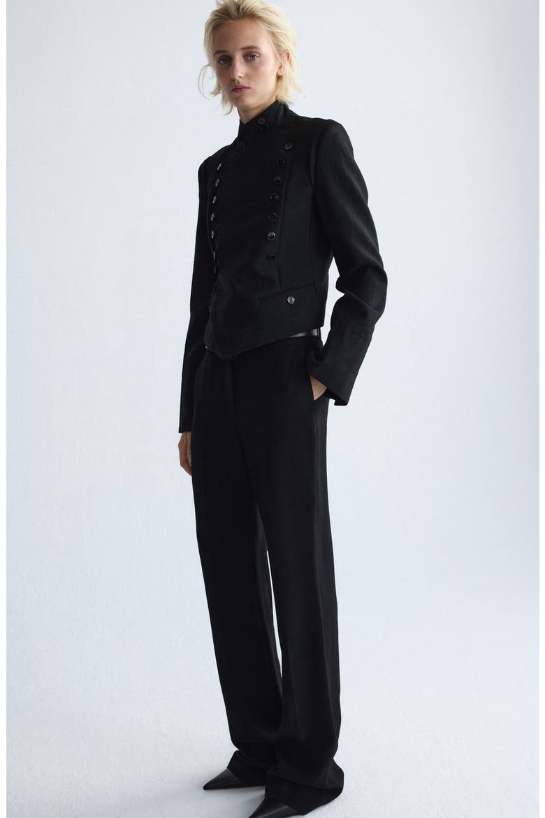 Wool Straight Leg Suit Trousers, Alternate, color, BLACK