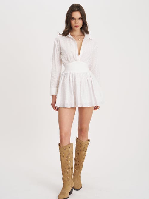 Miss Circle Gabriella Cotton Eyelet Button Up Long Sleeve Shirt Dress In White