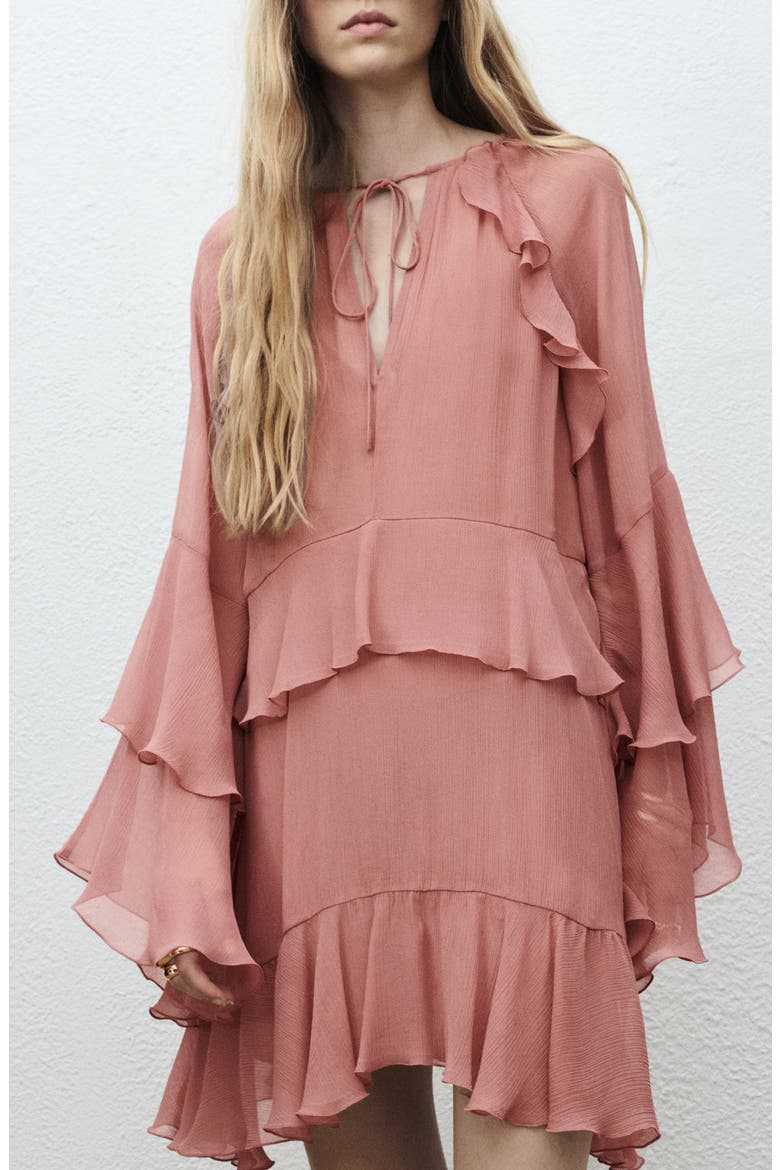 Ruffle Long Sleeve Dress, Alternate, color, PINK