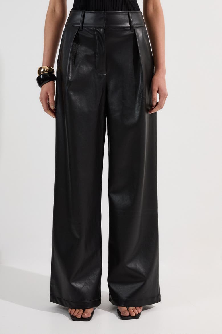Faux Leather Wide Leg Pants, Main, color, Black