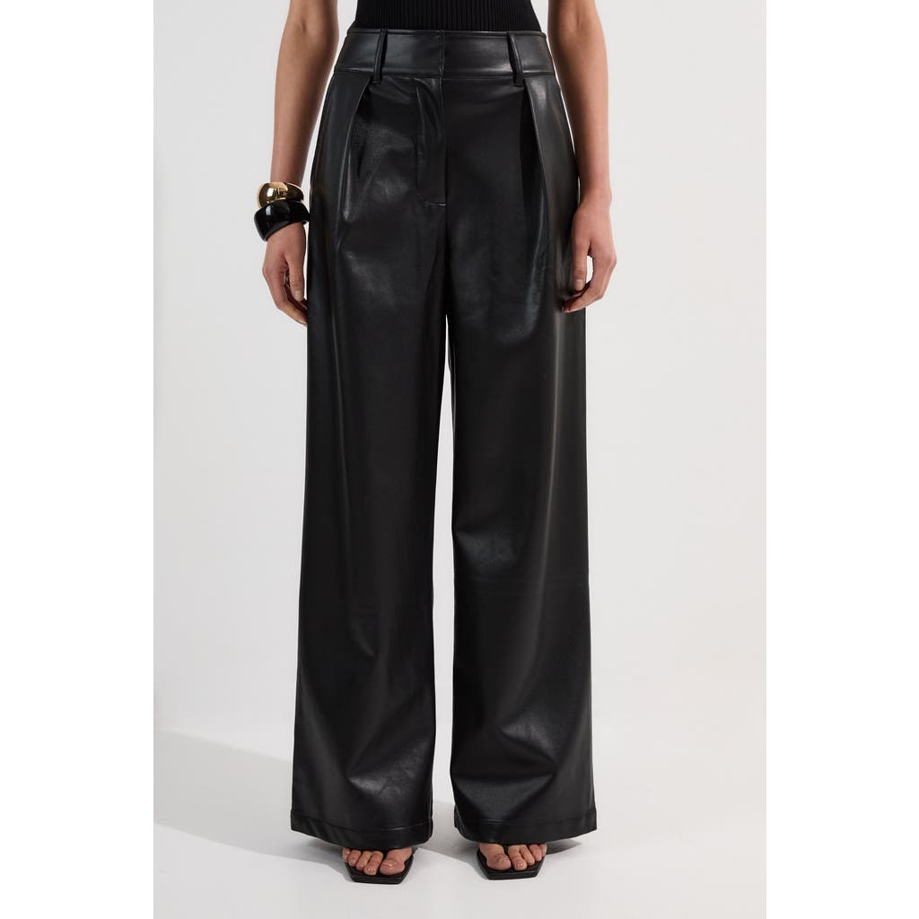 Karen Millen Faux Leather Wide Leg Pants In Black
