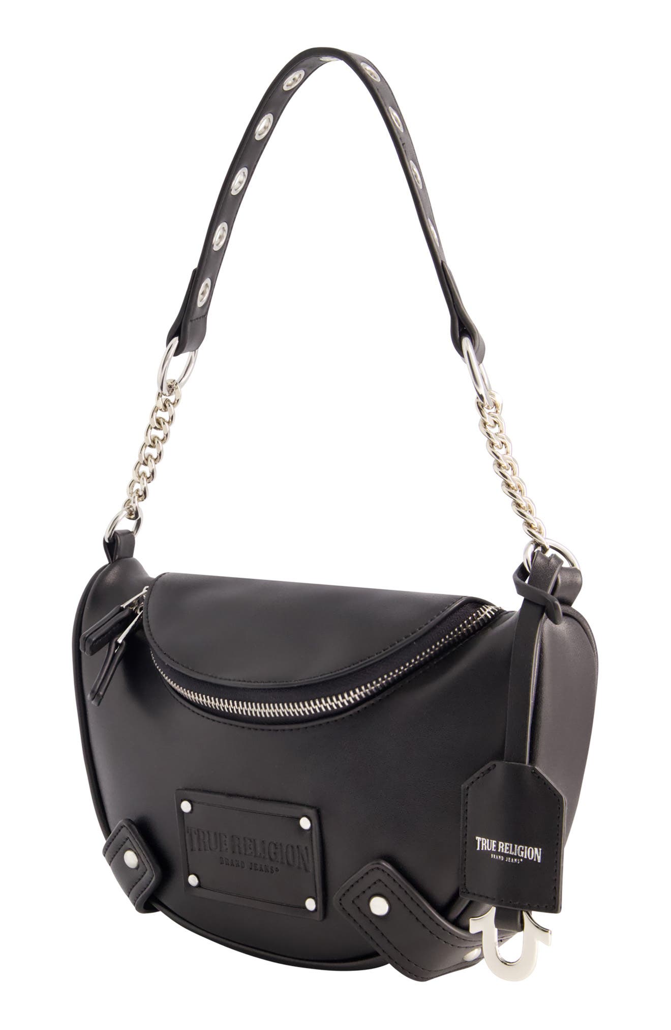 Chain Handle Hobo, Alternate, color, BLACK
