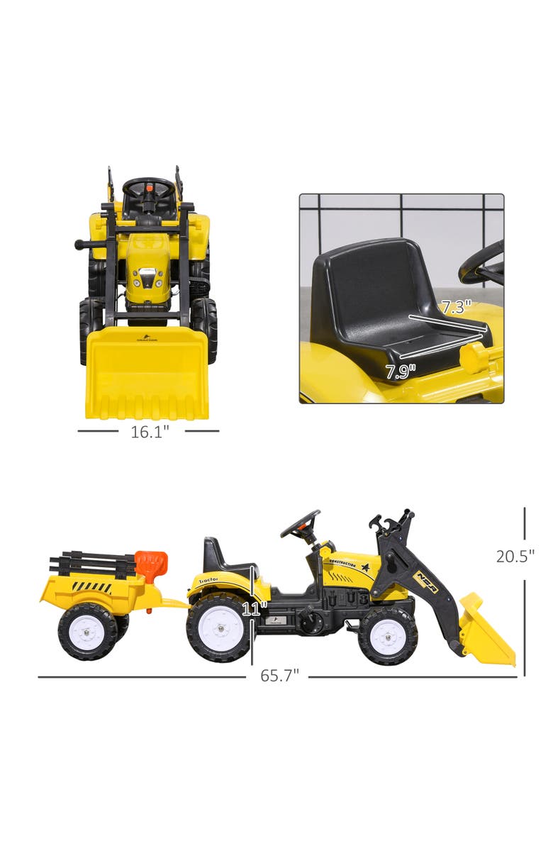 Aosom Kids Ride-On Bulldozer with Bucket, Trailer, Alternate, color, Yellow