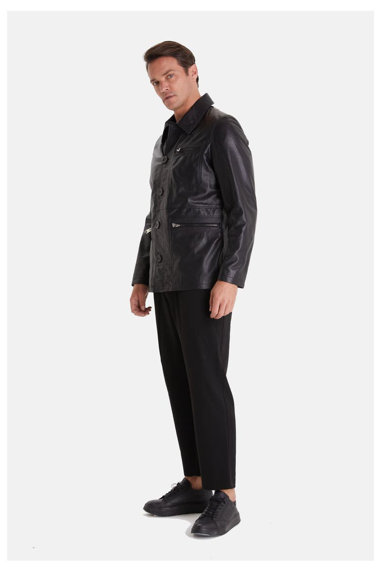 Maximilian Patterned Leather Jacket, Alternate, color, Black