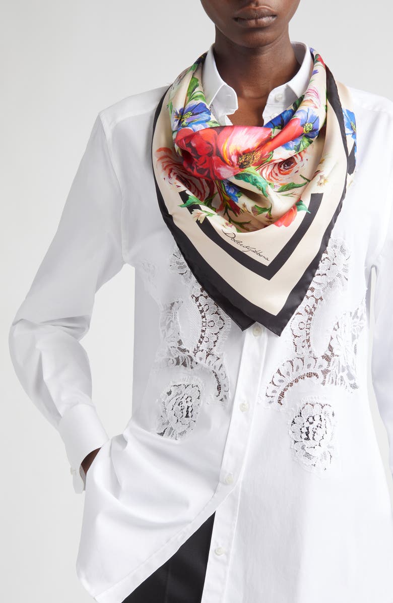 Dolce&Gabbana Floral Bouquet Silk Square Scarf, Alternate, color,