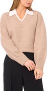 Halogen® Contrast Collar Twofer Sweater