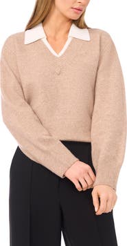 Halogen® Contrast Collar Twofer Sweater