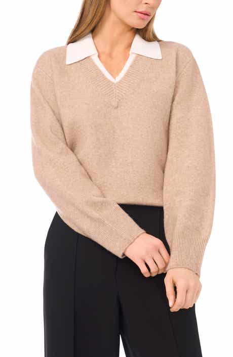 Halogen® Contrast Collar Twofer Sweater