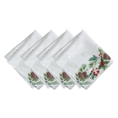 Holly Berry Flourish Holiday Fabric Napkin Set Of 4