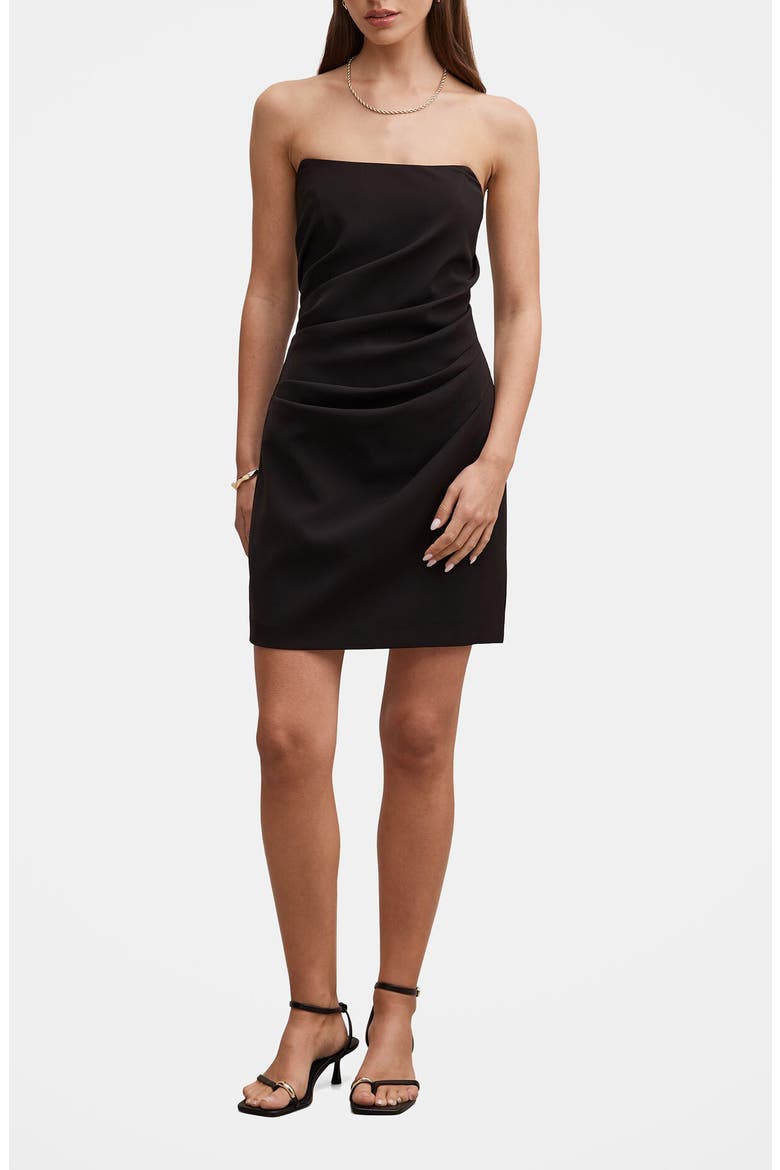 Rumi Pleated Strapless Minidress, Main, color, BLACK
