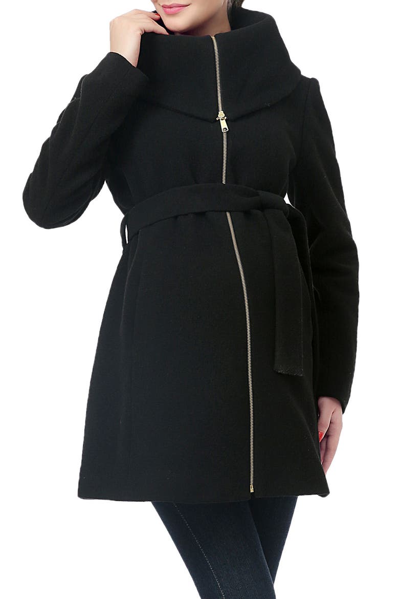 Mia High Collar Wool Blend Maternity Coat, Main, color, BLACK