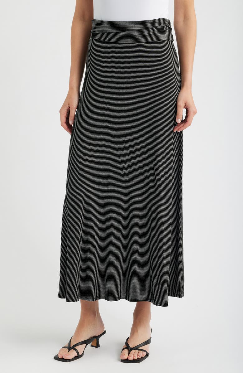Loveappella Stripe Knit Maxi Skirt, Main, color, Black