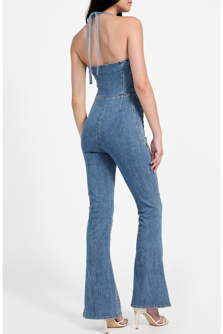 Blair Denim Halter Jumpsuit, Alternate, color, PALM SHADE