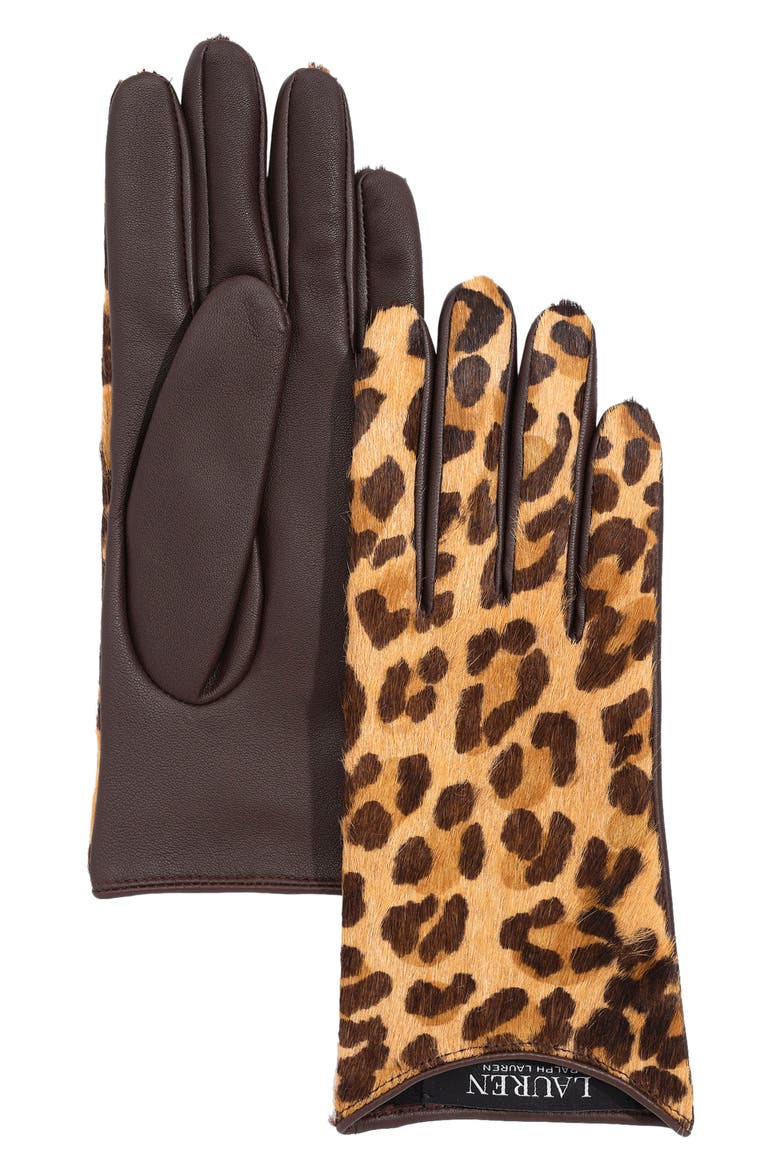 Ocelot Hair Calf & Leather Gloves, Alternate, color, LEOPARD/ DK BROWN
