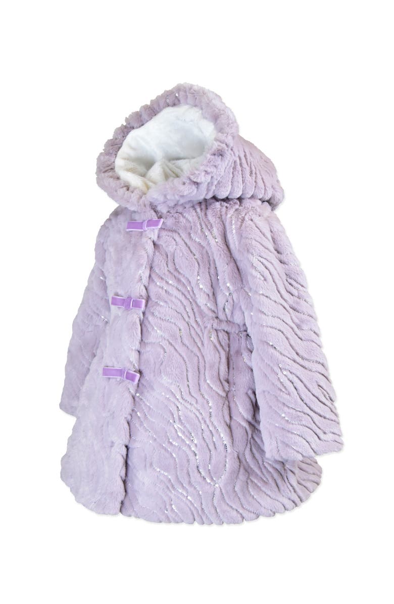 Widgeon Faux Fur Ruffle Hooded Bow Coat, Alternate, color, Purple Rain