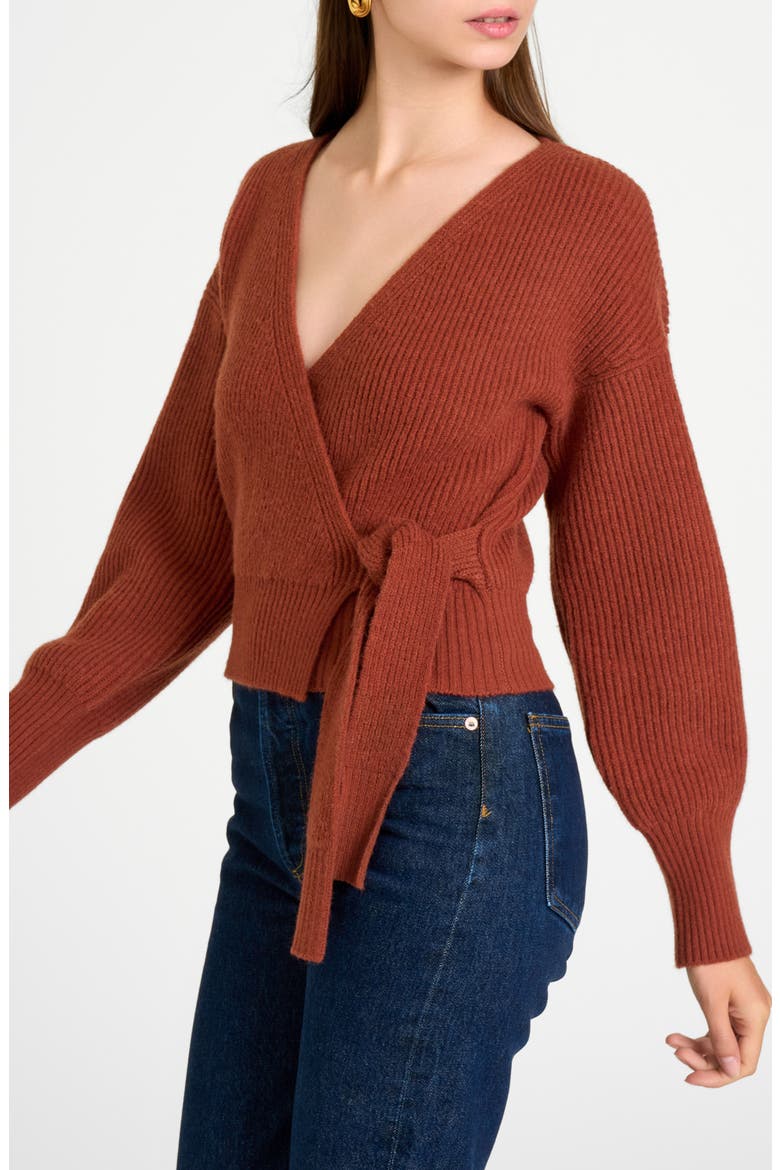 Terri Bouclé Rib Wrap Sweater, Alternate, color, BURNT SIENNA