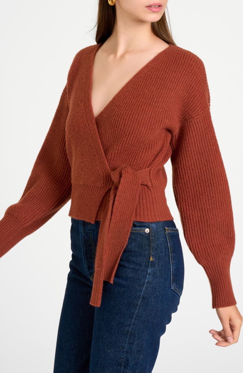 WAYF Terri Bouclé Rib Wrap Sweater, Alternate, color, Burnt Sienna