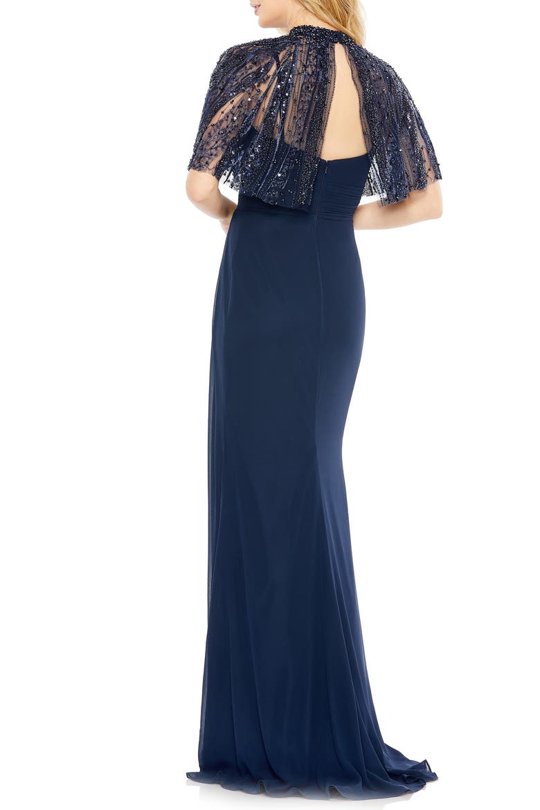 Beaded Capelet Gown, Alternate, color, NAVY