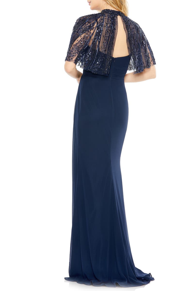 Mac Duggal Beaded Capelet Gown, Alternate, color, 